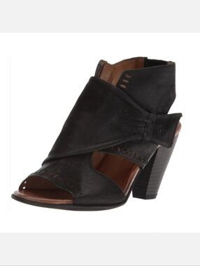 Miz Mooz NYC Black Leather Peep-Toe Moonlight Block Heeled Shoes Women's Size 40